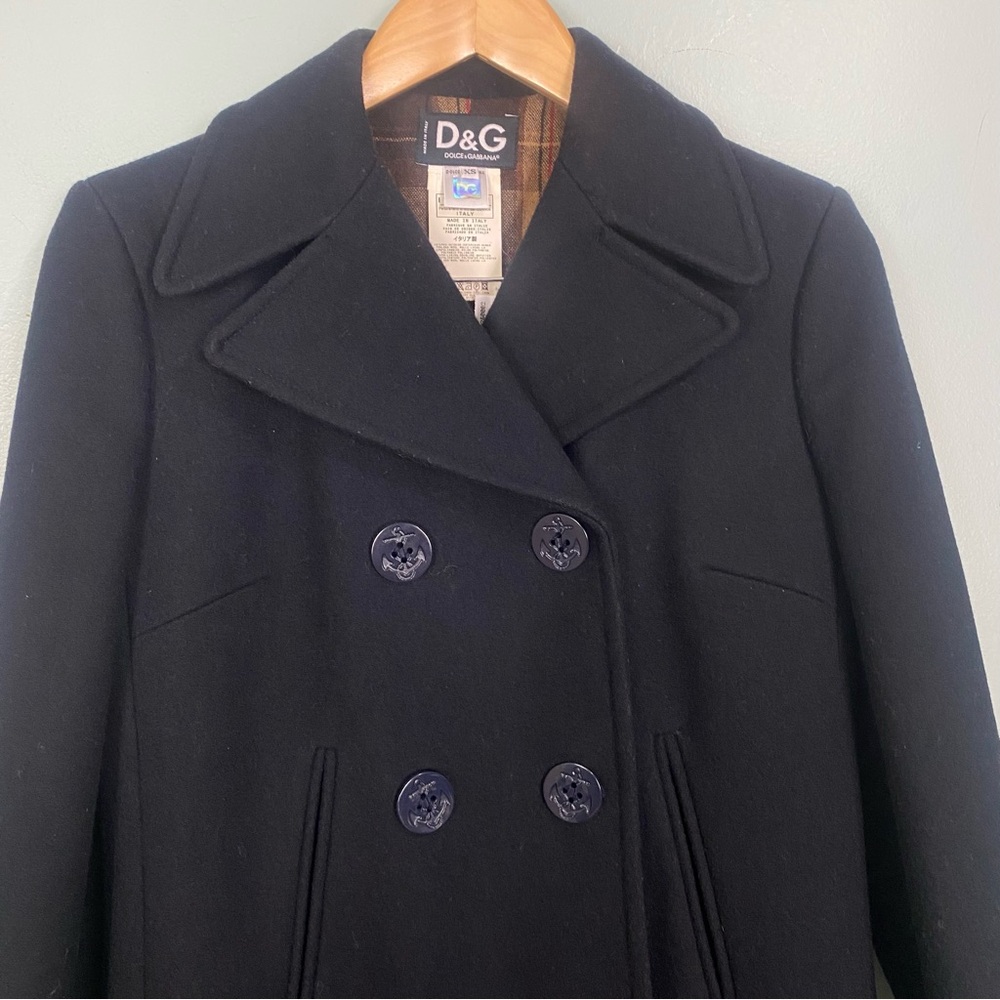 Dolce & Gabbana Wool Pea Coat‎ Black Leather Back Patch XS - Picture 3 of 13